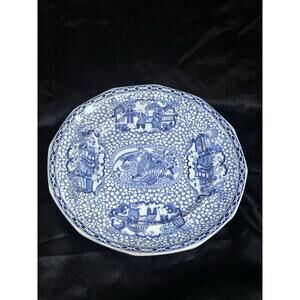 Vintage William Adams England Plate CHINESE BIRD Pattern 10" Blue Transferware
